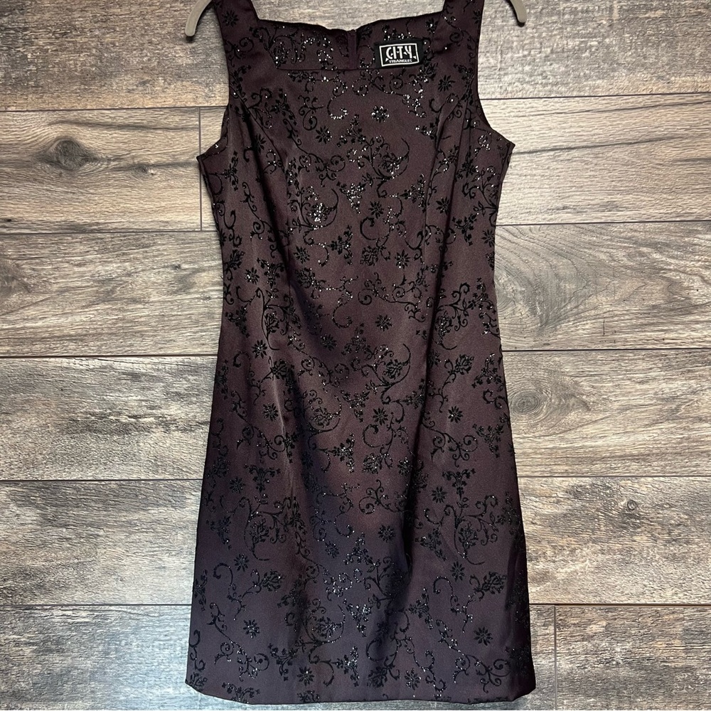 City Triangles Floral Glitter Cocktail Dress — Black, Size S/M- 90s Vintage